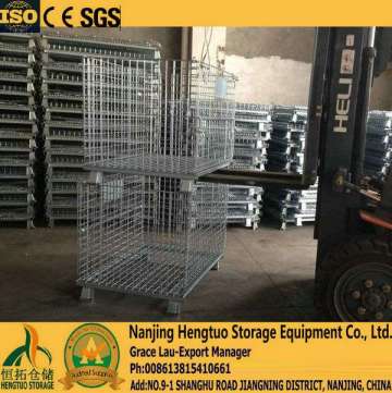 Foldable & Stackable Galvanized Wire Mesh Container for Warehouse Storage